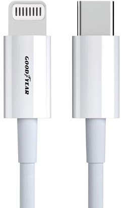 Goodyear 1 câble USB-C vers Lightning 2.0 100 cm pour iPhone 14/14 Plus/14 Pro/14 Pro Max/13/13 Mini/13 Pro/13 Pro Max/12/12 Mini/12 Pro/12 Pro Max/SE/11/11 Pro Max/XR/XS Maxi/XS/X/8/8 Pl/8 Pl/8 7 Pl