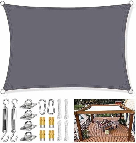 Tenda parasole rettangolare quadrata 5 x 6 m, vela ombreggiante con kit di fissaggio resistente, per terrazza, patio, piscina, tenda a vela grigia
