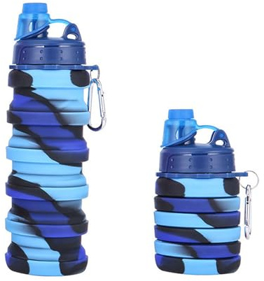 hssopa Botella plegable para beber, sin BPA, botella de agua plegable, 500 ml, plegable, accesorios para camping, accesorios para senderismo, botella deportiva (tapa, azul)