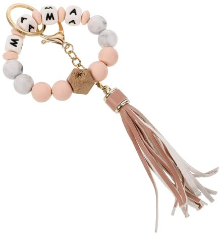GALPADA Perlen-schlüsselarmband Mit Quaste Silikon-schlüsselanhänger-armband Perlen-armband-schlüsselring Schlüsselanhänger Für Frauen Schlüsselring Mit Anhänger-perlen