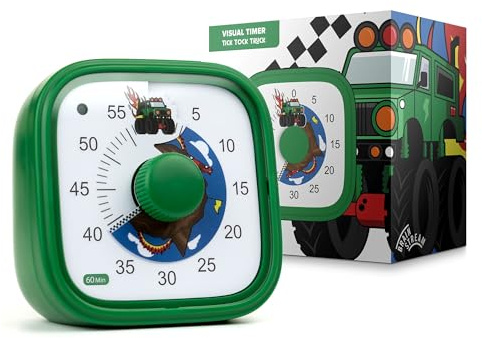 Visual Timer for Kids – Tick Tock Truck Clock - Silent Time Management – 60 Minute Countdown – Focus and Productivity Tool – for Classroom, Toddlers, Study, Toothbrush – Fun Design – Adjustable Alarms