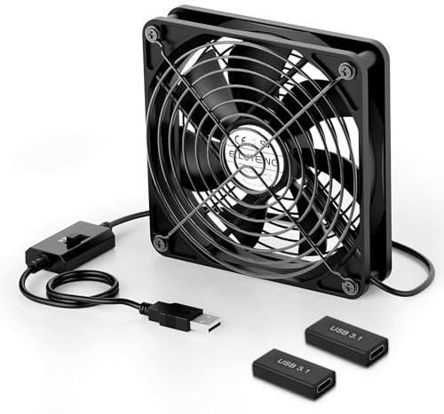 ELUTENG 120 mm USB-fläkt med 2 USB till typ-C-adaptrar, 12 cm PC-fläkt, kompatibel med PS4, PS5, router, Xbox modem, DVR-mottagare, TV-box