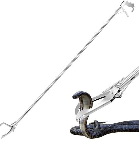 QWORK Snake Tongs, 60 Aluminum Alloy Snake Tong Reptile Grabber, Wide Jaw Rattle Snake Catcher, Outdoor Catch Tool