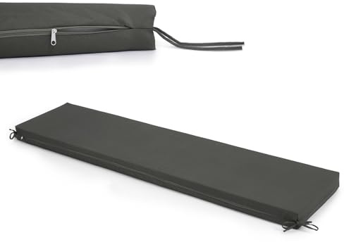 Warmiehomy Garden Bench Cushion 4 Seater, 170CM Waterproof Bench Seat Pad Long Bench Cushion Outdoor with Removable Cover & Non-Slip Straps, 8CM Thick Seat Cushions for Dining Bench Indoor(Grey)