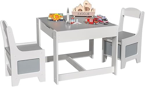 Pterying Wood Toddler Table and Chair Set - Kids Table and Chairs with Detachable Tabletop & Storage Drawers, Kids Furniture Set for Crafts, Arts, Drawing, Learning