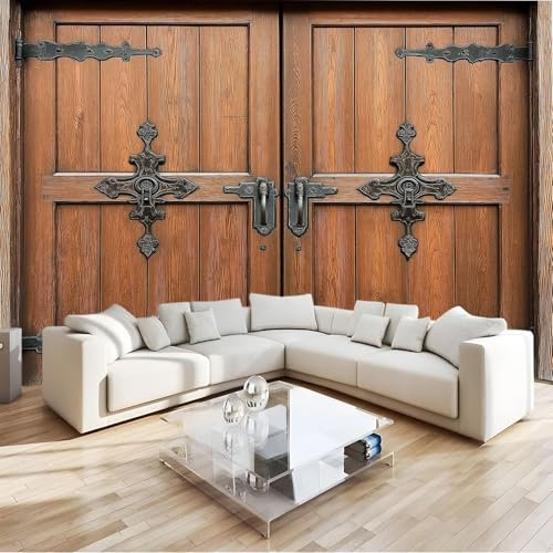 400 x 280 cm Papel pintado fotográfico tejido no tejido Puerta Madera Rústica Retro Metal. murales decorativos modernos para pared Amarillo Oscuro, póster de pared para habitación infantil y salón