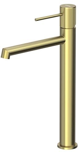 Krobec Mitigeur Lavabo Haut, Robinet Salle Bain, Mitigeur pour Vasque a Poser, Robinet de Lavabo Haut Salle de Bains en Acier Inoxydable, Hauteur de Bec de 250mm,Or brossé.