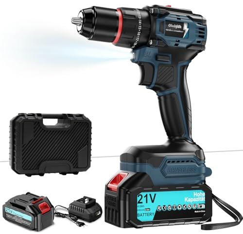 Olubfdh Perceuse Visseuse Sans Fil 21V Perceuse Percussion Brushless Avec Batterie 4000mAh, 50Nm de couple max 20+3 positions de couple (2 vitesses & LED), Maison et le jardin projet DIY
