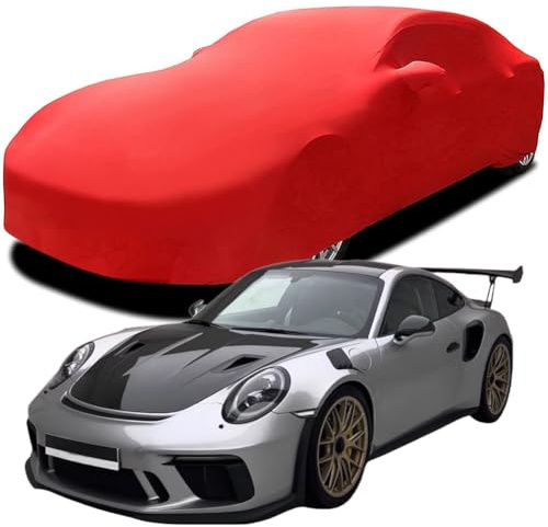 YMLVET Auto Abdeckung für Porsche 911 (991.2) GT3 RS Weissach 2019, Indoor Schutz Elastisch Atmungsaktiv Staubschutz Weich Stretch Stoff Autoabdeckung,Red