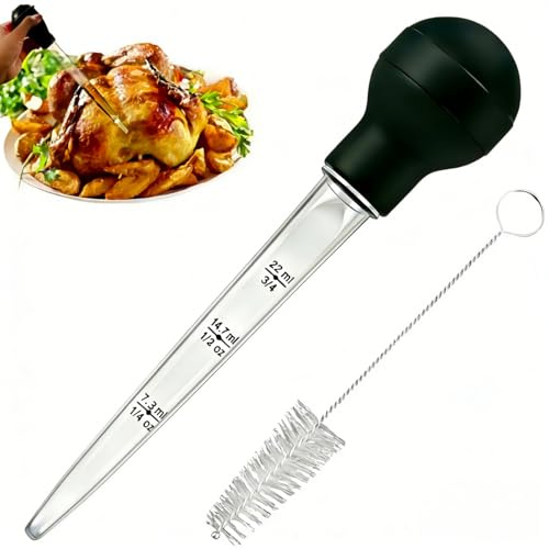 Turkey Baster Set with Cleaning Brush, 30ML Large Capacity TPR Meat Oil Dropper for Roasting, BBQ & Grilling, Durable Baster Cooking Pipette & Easy-Clean Kitchen Tool (Black, 2 Pcs)
