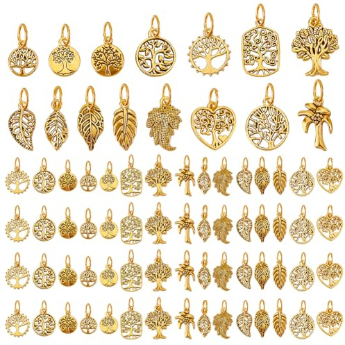 PH PandaHall 60pz Ciondoli Albero della Vita Ciondolo a Forma di Foglia, 15 Stili Oro Ciondoli in Lega Stile Tibetano con Anelli di Congiunzione per La Creazione di Gioielli Fai Da Te