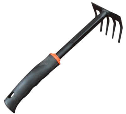 SOIMISS Râteau de Jardin Mini Acier Dents avec Manche Court Ergonomique pour Désherbage et Aération Sol Outil Compact pour Jardinage à Main