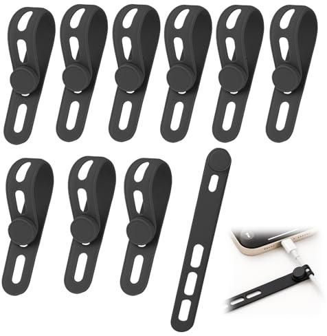10 PCS Silicone Cable Ties, Reusable Cable Cord Organizer Wrap, Black Wire Ties Management with Lock Buckle, Elastic Adjustable Charger Cable Strap for Earphone Phone Charger Audio Cable Computer
