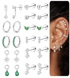 KRFY Helix piercing örhängen dam rostfritt stål öra piercing brosk guld silver örhängen allergivänliga brosk Helix Tragus öronpiercingar, Rostfritt stål, Kubisk zirkonia