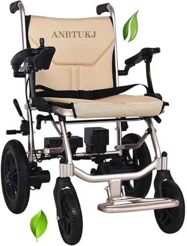 Ultra Lightweight Electric Folding Wheelchair, Mobility Scooters Rollator, 14KG, Compact and Airline-Friendly, with Powerful Motors and 2 pcs Mobile Lithium Battery,Gold-One Size