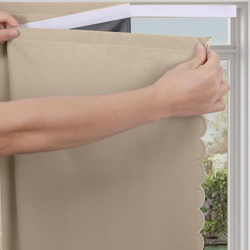 Maritown Blackout Curtains Stick on Blackout Blinds self Adhesive Temporary Black out Blinds for Windows Thermal Lnsulated No Drill Blinds for Nursery,Bedroom,Travel (Beige, 100W x 150H cm)