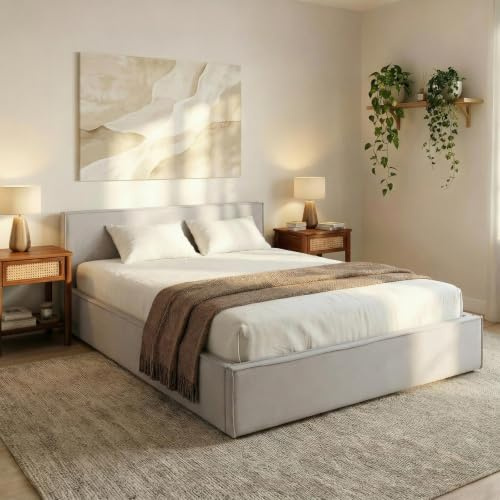 IDIMEX Polsterbett Pesaro 140x200 cm, Hellgrau – Bettgestell inkl. Lattenrost, strapazierfähiger Stoffbezug in Leinen-Optik, modernes Doppelbett mit Kopfteil für Schlafzimmer