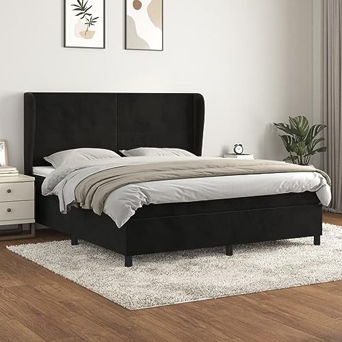 Frdhee Seniorenbett Bettgestell Bettrahmen,Boxspringbett mit Matratze Schwarz 180x200 cm Samt,Für Gästezimmer Schlafzimmer, Modern