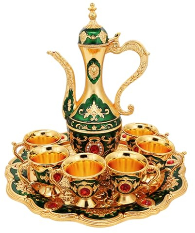 Juego de té marroquí, juego de 6 tazas de café turco con olla, accesorios de cocina vintage para fiesta en casa, boda, verde, té turco