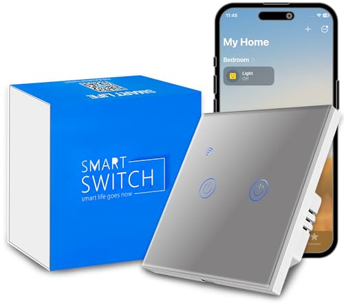 HomeKit Wifi Smart Light Switch,Neutral Wire Required,App-Based 2-Way Control Only,Works with Apple Home,Alexa & Google Home,Touch Glass Panel,No Hub Required,2Gang Grey