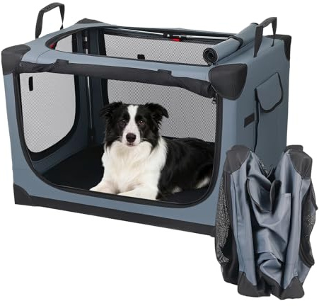 Luvore Hundebox faltbar 75x54x50 cm, Transportbox für große Hunde | Hundetransportbox Auto mit 4 Türen aus Netzstoff, Transporttasche Haustiertransportbox für Zuhause & Reise