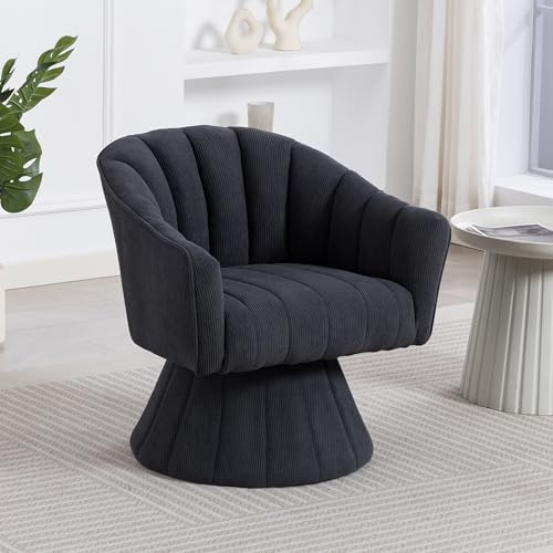 DRIXNO 360° Drehstuhl, Polstersessel, Ergonomisch Geformter Sitz und Rückenpolsterung, Gepolsterter Vanity Stuhl, Umschließenden Armlehnen, Drehsessel für Wohnzimmer, Schlafzimmer, Büro, Dunkelgrau