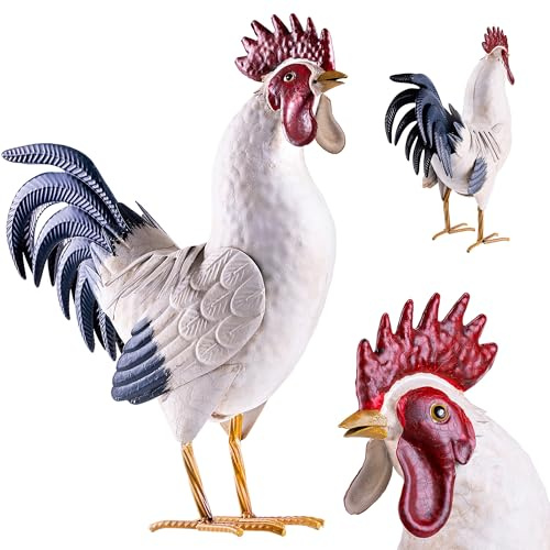 KADAX Hahn Gartenfigur 37 cm, große Gartenstatue aus pulverbeschichtetem Stahl, handbemalte Gartendekoration, Huhn Metallfigur für draußen, Garten Figuren