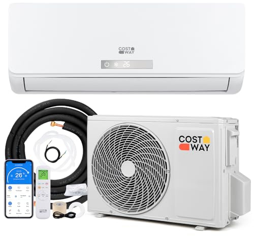 COSTWAY Climatiseur Reversible 18000 BTU 5,1 KW, Climatiseur Split R32, Chauffage, Refroidissement, Déshumidification, Clim Inverter Silencieux 19 dB, Auto-Nettoyage (18000 BTU|5,1 kW - Blanc Wifi)