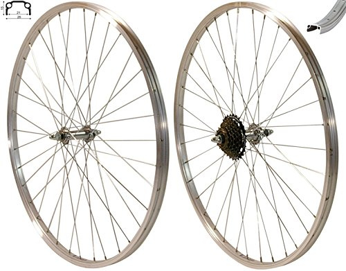 Redondo 26 Zoll Laufrad Set Hinterrad Vorderrad 26 Felge Silber + 7-Fach Kranz