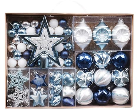 Valery Madelyn Christmas baubles for Christmas tree decorations,70pcs 3-10cm Silver and Blue Ball Ornaments for Tree Decorations