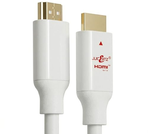 JuicEBitz 4K HDMI Cable, 1m. Premium High Speed HDMI 1.4 4k/30fps, 1080p/120hz/144hz. Ethernet, CEC, ARC. Compatible with TV, Xbox, Playstation PS4, Sky, Projector, Laptop + More. [1M Long, White]