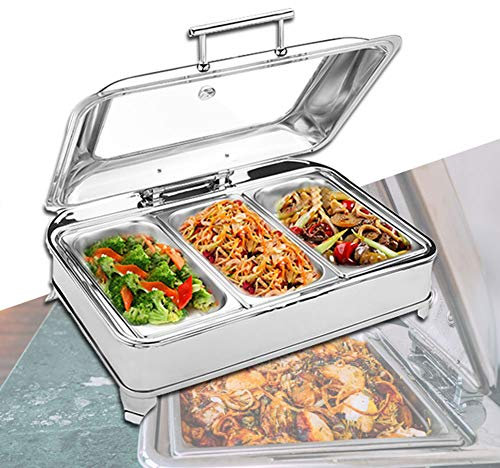 Aprilhp Commercial Food Warmers, 9L, Buffet Server and Warming Trays for Buffets Electric, Chafing Dishes Stainless Steel, Keep Foods Warm Without BurningFull Size with 1/3rd Inserts