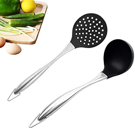 Cuchara Ranurada, Espumadera de Silicona para Cocina, Cucharón de Silicona Sopa, con Mango de Acero Inoxidable, Colador de Espumadera de Silicona, para Cocinar, Pasta, Olla Caliente