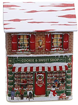 POWERHAUS24 winterliche Blechdose Sweetshop, Geschenk, Aufbewahrung, Deko, Spielzeug, lebensmittelecht, ca. 20,5 cm x 14 cm, 2 Rezepte inklusive