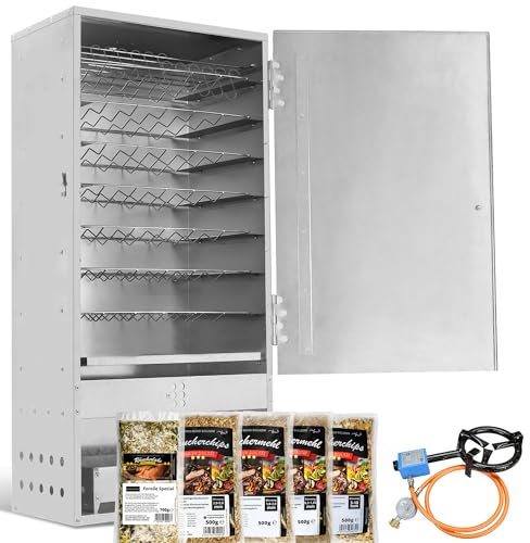 EVERSMOKE Räucherofen Set Edelstahl Jumbo VA inkl. 5,5kW Brenner, Mehl, Lake & Thermometer 46x28x110cm