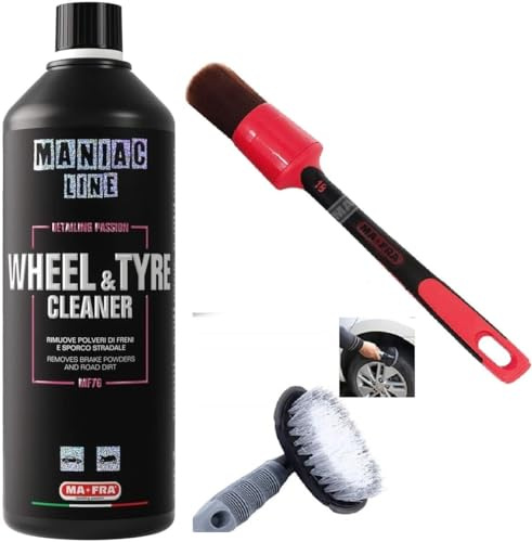 HITOPSELLER Mafra Ma Fra Maniac Car Detailing Line, Wheel & Tyre Cleaner + Pennello RED 30 mm + Spazzola pulizia pneumatici