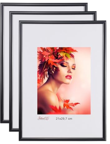 IDEAL TREND 2er 3er 5er Pack Bilderrahmen Kunststoff Lifestyle Foto Rahmen Collage KYOTO: Farbe: 3er Pack Schwarz | Format: 40x50
