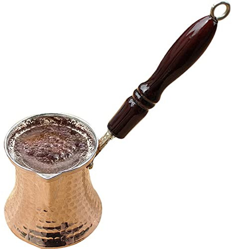 CHUANGRUN Cafetera Turca, Cafetera De Cobre Martillado, Estilo Vintage, Olla Moka con Mango De Madera, Espesor De 0.7 Mm, para Acampar En Casa