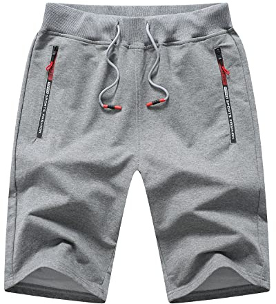 Tansozer Herr Shorts Korta Byxor Herr Träningsshorts Sportshorts för Utomhusaktiviteter Löparshorts för män Sommar Bermudashorts Herr Gymshorts med Blixtlåsfickor Grå04 3XL