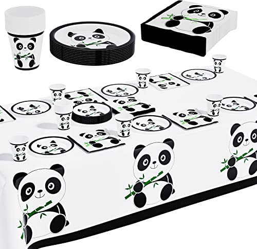 Panda Vaisselle de Fête 61pcs - Décoration d'Anniversaire Avec Gobelet en Carton, Assiette, Nappe - Pour Fille et Garçon