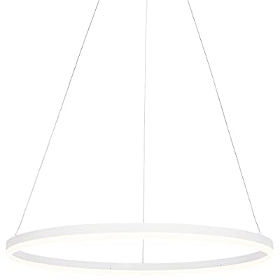 Qazqa Büro Esstisch led Modern Pendelleuchte, Pendellampe - Anello - Weiß, Rund, 2700K, warmweiß, dimmbar, 80cm, Ideal als Esszimmerlampe, Bürolampe, Flur, Küche lampe, Schlafzimmerlampe