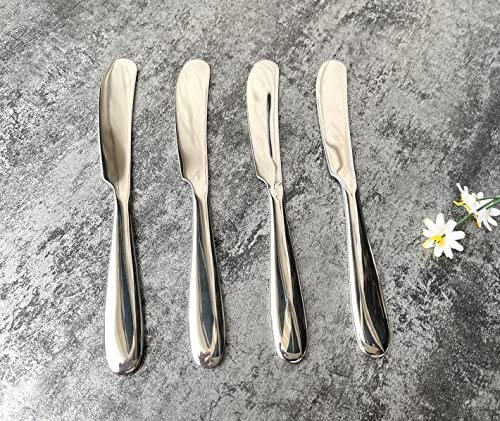 4 Pieces Set Butter knife, Pate Knife Cheese Butter Spreader, Thick and Smooth Handle, Strong Heavy, Food Safety Material Stainless Steel 18/10 SUS 304# for Home Restaurant Party breakfast (Mirror)