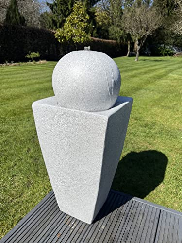 AllPondSolutions Outdoor Self Contained Round Ball On Vase Feature with LED Lights in Full White - Solar Panel 84x33x33