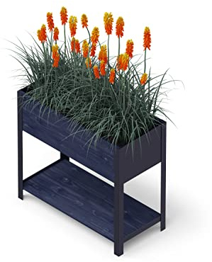 Upyard Holz Hochbeet für Garten, Terrasse und Balkon - Blumenkasten mit Innenvlies und wasserdichter Kunststoffeinlage - Pflanzkasten für Innen- und Außenbereich, 78x36x72, Schwarz