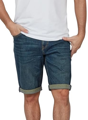 TOM TAILOR Jeans corti da uomo, elasticizzati, vestibilità normale, slim fit, Josh, pantaloncini estivi, denim, tinta unita, blu, 30, 31, 32, 33, 34, 36, 38, 40, 42, Stone Blue Denim Tint (10147), 40W