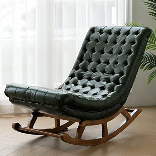 Schaukelsessel, Gleiter, Schaukelsessel aus Leder und Stoff, Relaxsessel, fauler Sofasessel, für Wohnzimmer, Kinderzimmer, Schlafzimmer, Lounge, Büro (Farbe: Dunkelgrün, Größe: 135 x 60