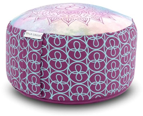 Yoga Laden Meditationskissen Yogakissen Chakra-Style 15cm – Yoga Kissen Bodenkissen Bezug waschbar – Yoga Sitzkissen mit Bio Buchweizenschalen Füllung