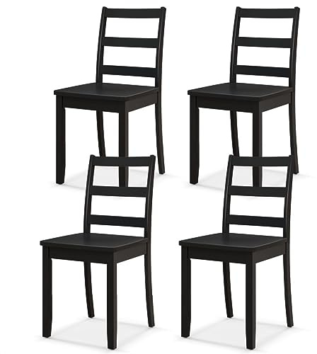 TANGZON Dining Chairs Set of 2/4, Wooden Kitchen Chairs with Rubber Wood Legs & Ergonomic Slat Backrest, Armless Dining Room Chairs for Home Living Room Reception Restaurant (4, Black)