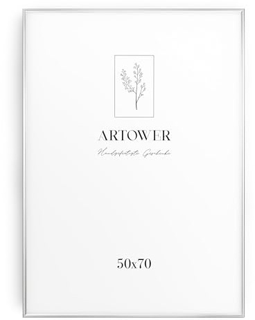 Artower® Bilderrahmen Silber Metall Dünner Rahmen für 50 x 70 cm | Posterrahmen Groß für Collage | Picture Frame Metal 50x70 cm | Aluminium Schmal Bilderrahmen | Silver Poster Rahmen