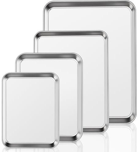 Terlulu Essentials - Set di 4 teglie da forno in acciaio inox, con bordi arrotondati, sani e atossici, facili da pulire e lavabili in lavastoviglie (grandi dimensioni), yongwangxing-0009UK